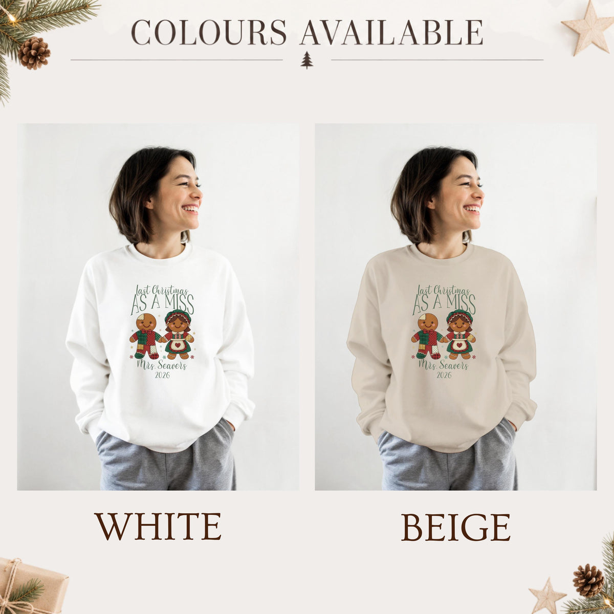 Personalised newly engaged Christmas jumper gift, gingerbread design detail