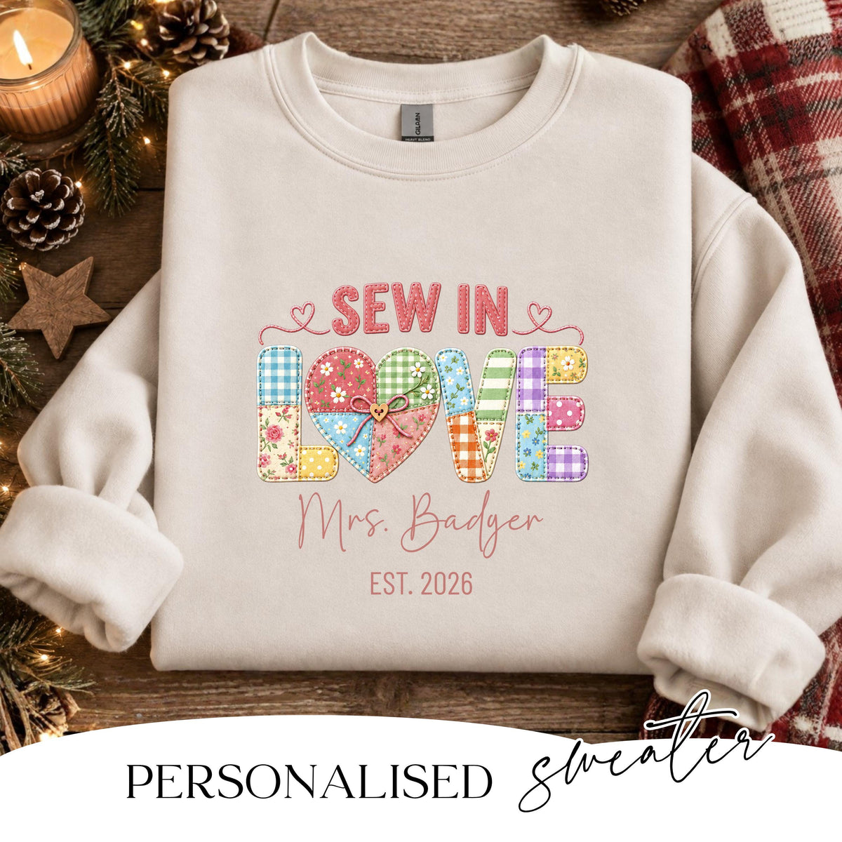 Sew In Love Sweatshirt patchwork LOVE design detail