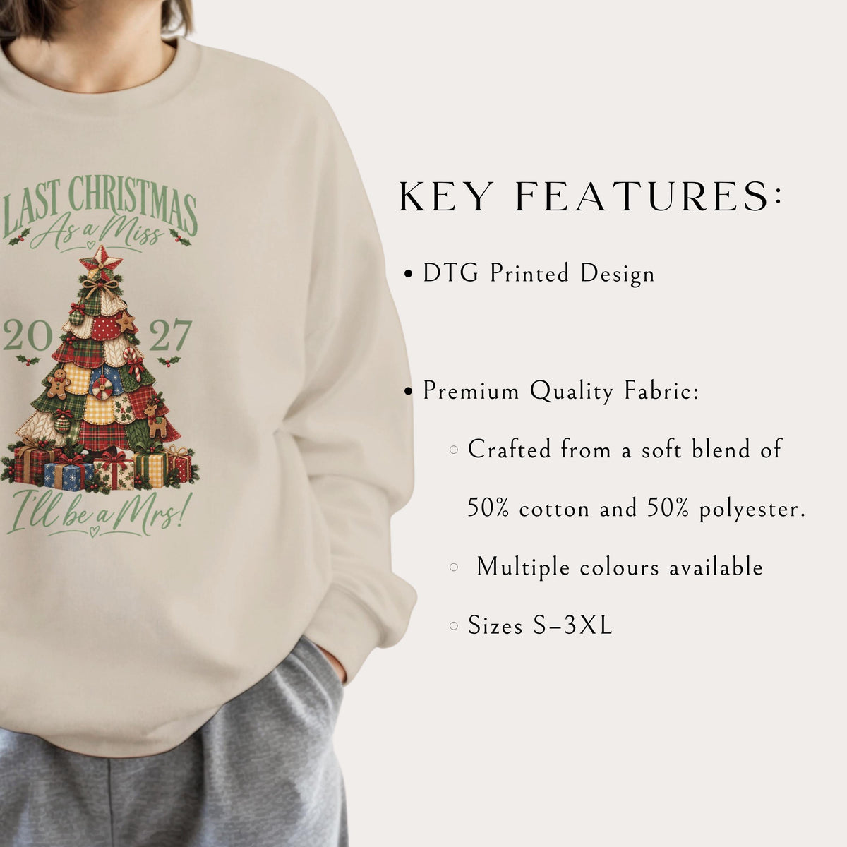 Personalised Christmas sweatshirt with Mrs surname and wedding year print