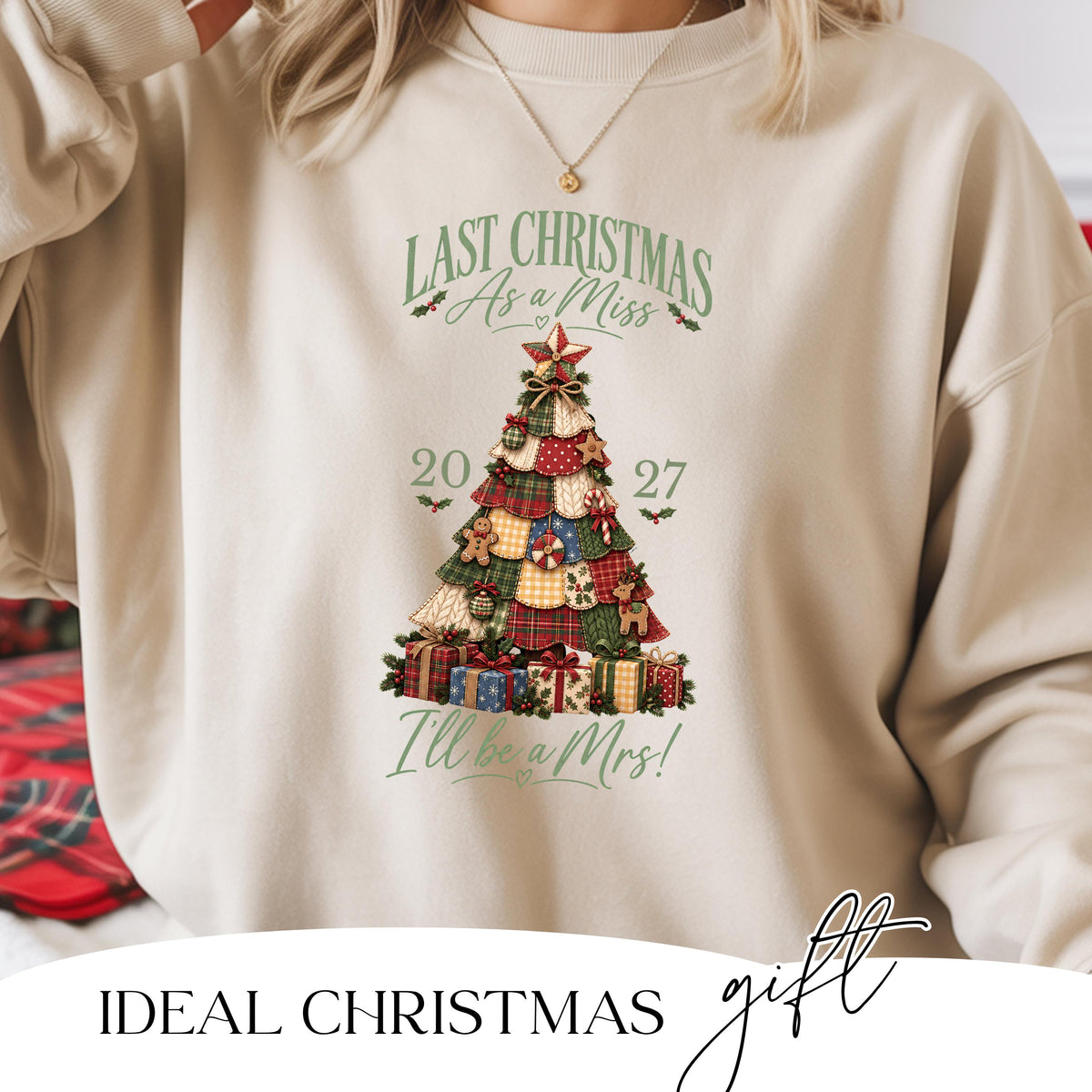Last Christmas As A Miss personalised sweatshirt with gingerbread print design