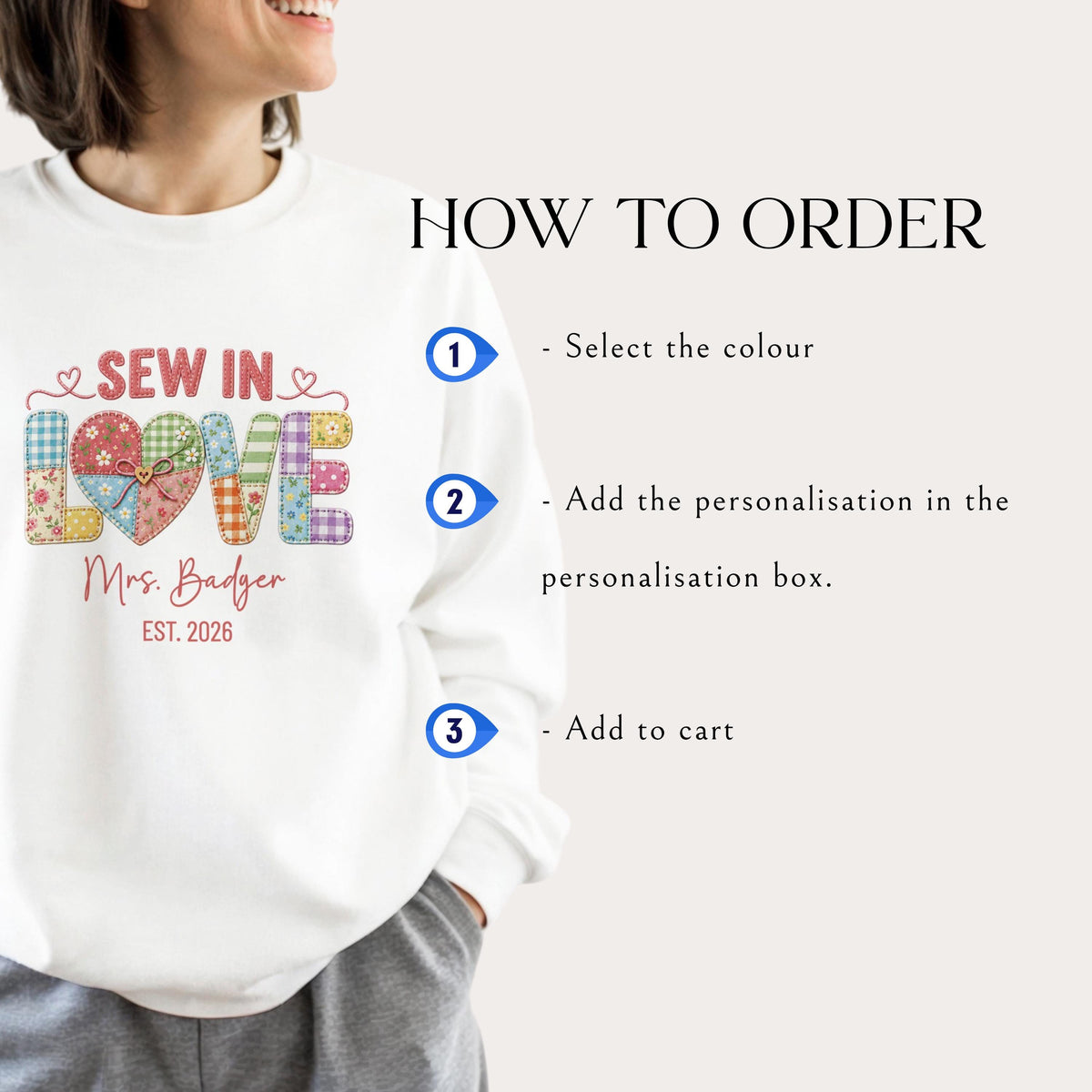 Sew In Love Sweatshirt size and colour chart