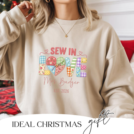 Personalised Sew In Love Sweatshirt - Mrs surname and est. year gift