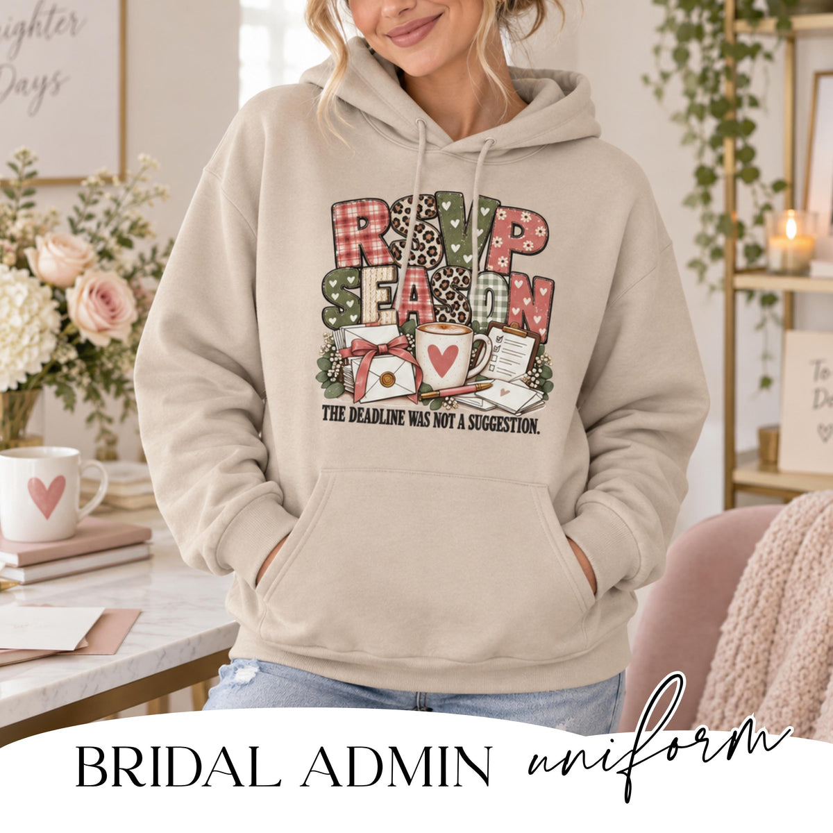 RSVP Season hoodie close-up of front print design