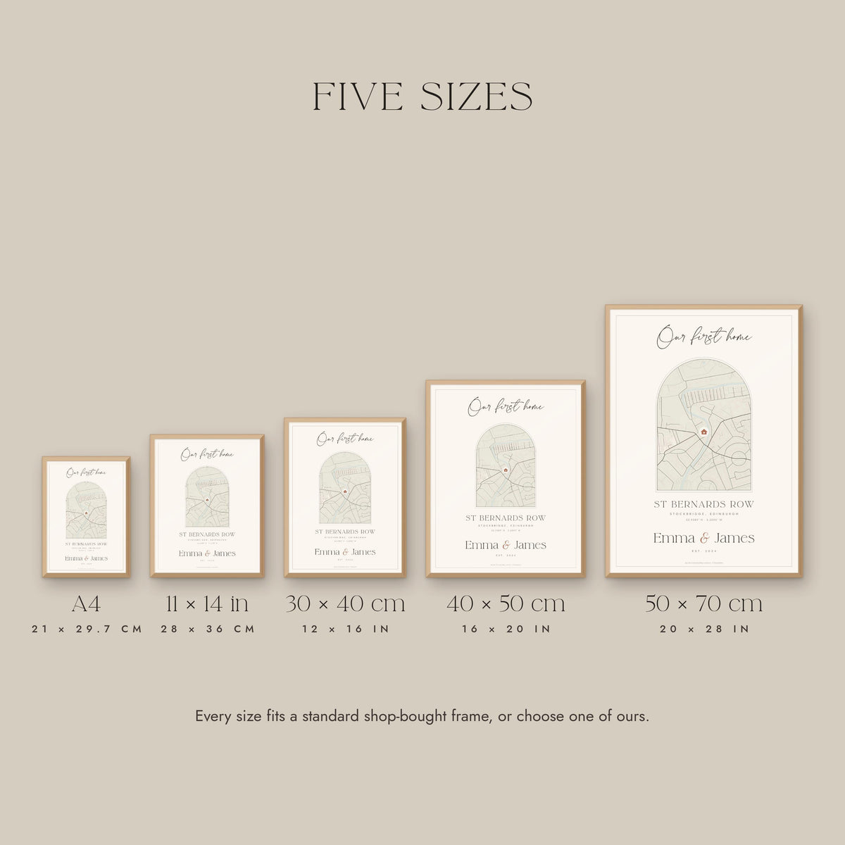 Five sizes from A4 to 50 x 70 cm