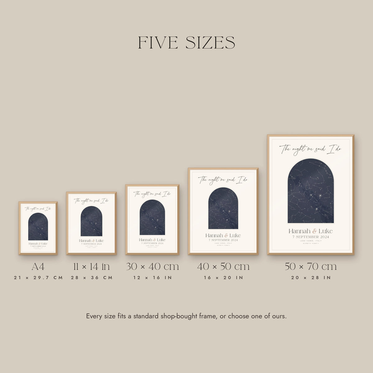 Five sizes from A4 to 50 x 70 cm