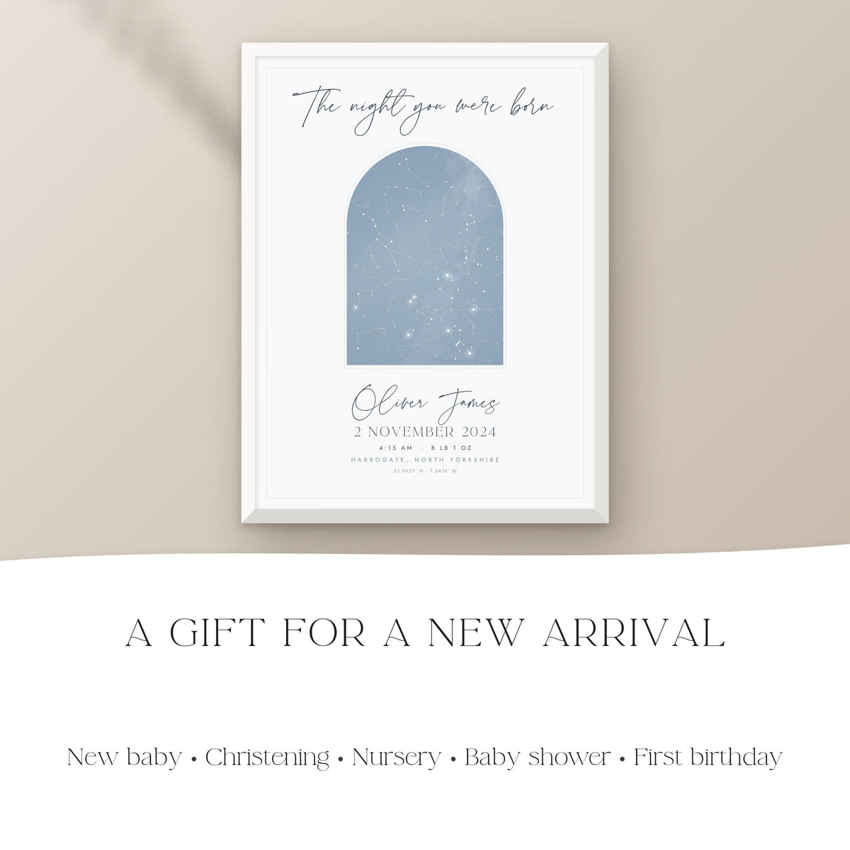 A birth star map as a new baby or christening gift