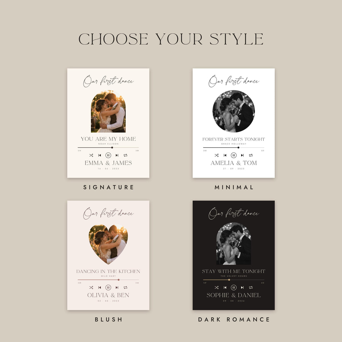 Four styles: Signature, Minimal, Blush and Dark Romance