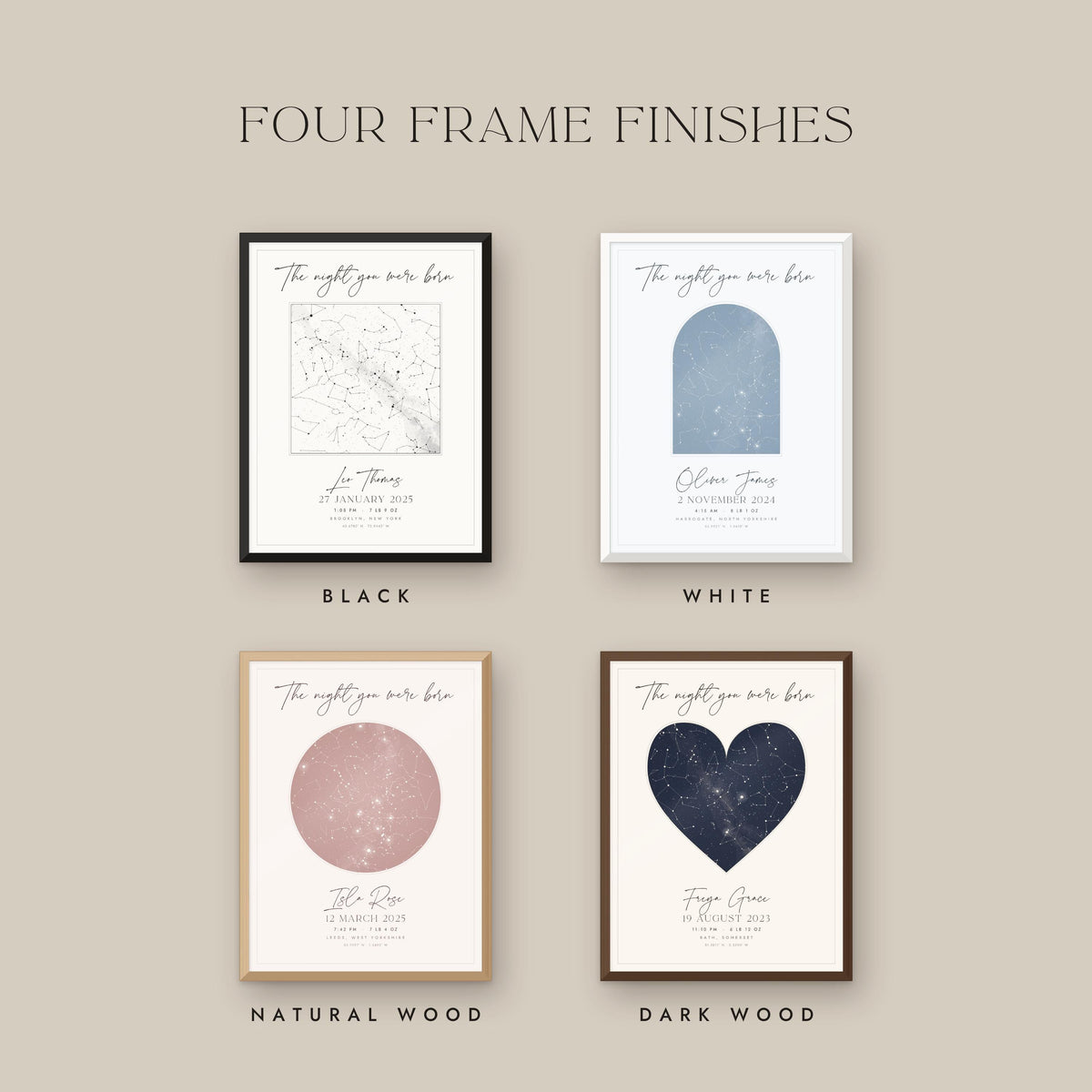 Frame colours: black, white, natural wood and dark wood